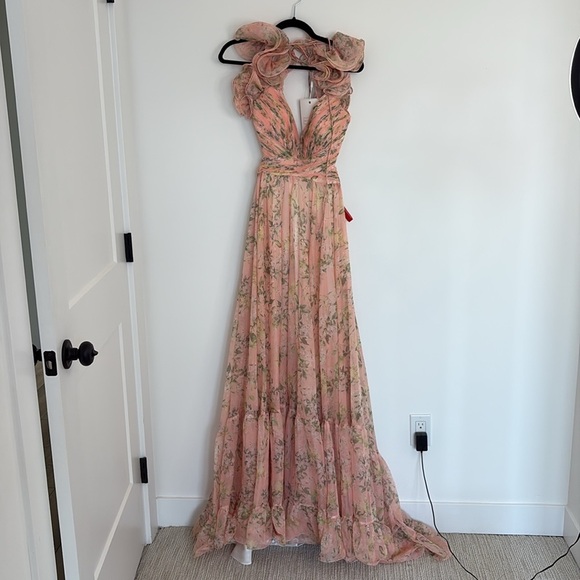 Mac Duggal Ruffle Tiered Floral Cut Out Chiffon Gown - Picture 4 of 13